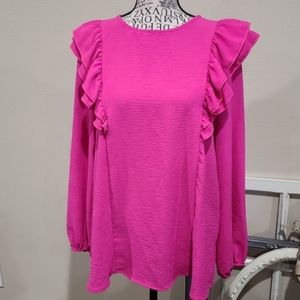 First‎ Love by Lovelyn Womens SZ Sm bright Pink long puff sleeve feminine Top